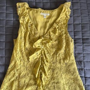 Banana Republic Bright Yellow Lace Ruffled Button-Front Sleeveless Top